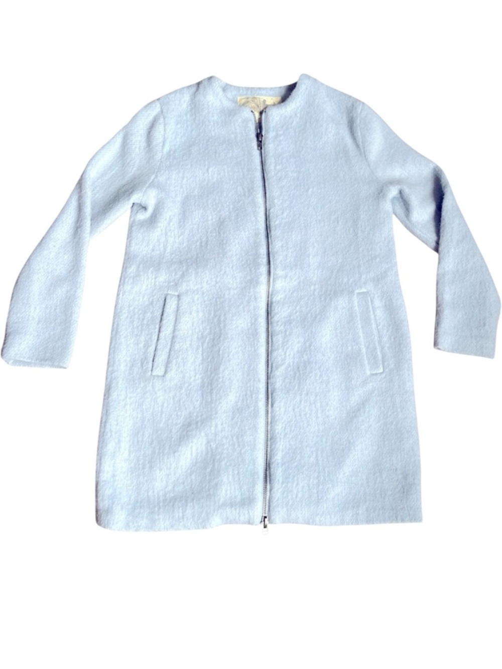 Kimchi Blue column coat fuzzy zip front pale blue M romantic feminine minimalist